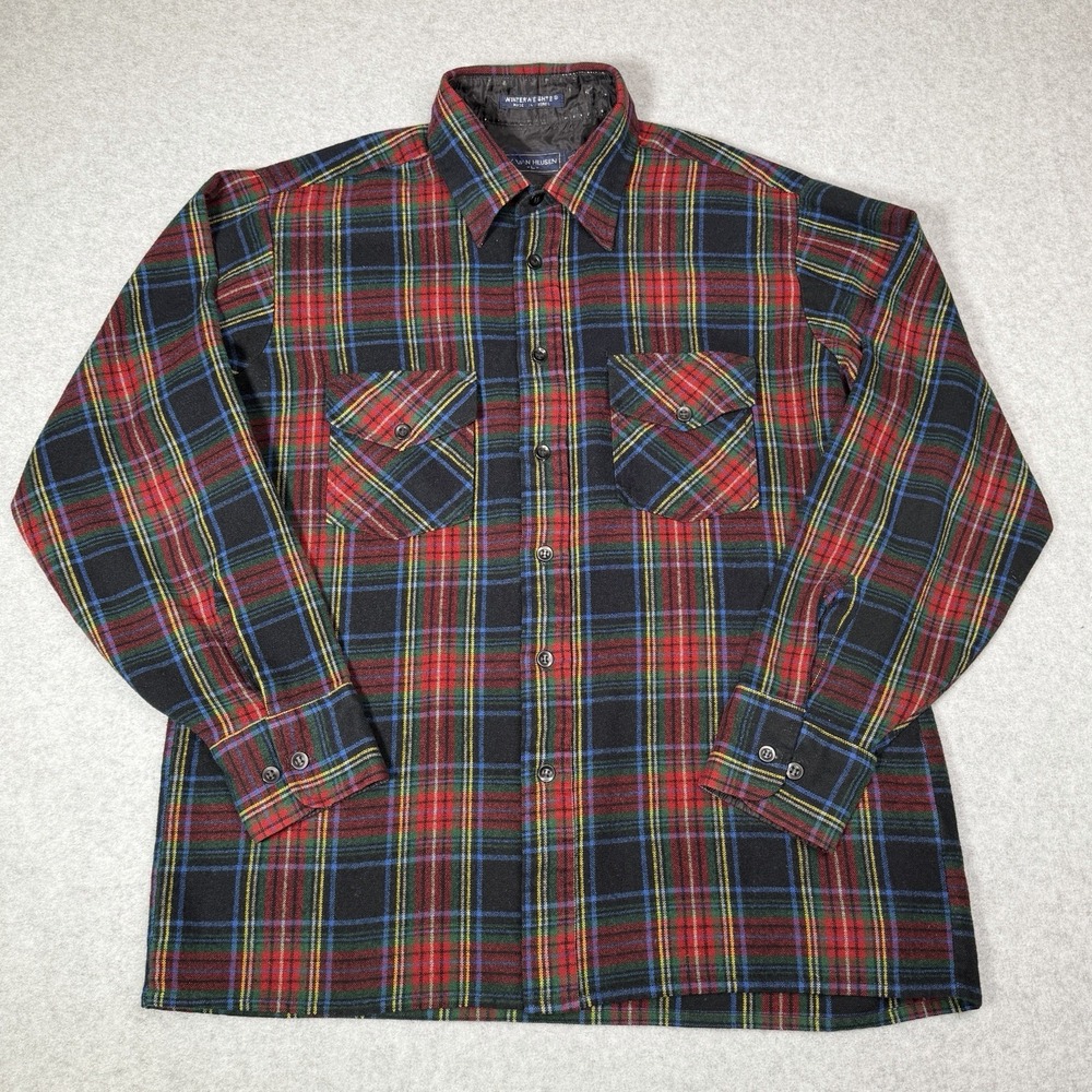 VTG Van Heusen Winterweights Acrylic Men's Large Flannel Red Green Plaid Shirt